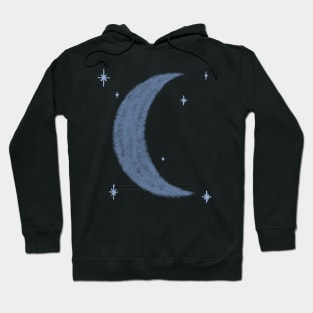 Blue Moon and Stars Graphic Art Textured Celestial Hoodie